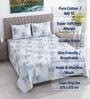 White & Blue Shade Floral 400 TC Cotton Superking Size Flat Bedsheet With 2 Pillow Covers