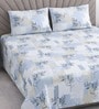 White & Blue Shade Floral 400 TC Cotton Superking Size Flat Bedsheet With 2 Pillow Covers