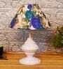 White & Blue Shade Table Lamp With Metal Base