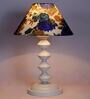 White & Blue Shade Table Lamp With Metal Base