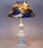White & Blue Shade Table Lamp With Metal Base