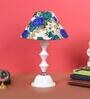 White & Blue Shade Table Lamp With Metal Base