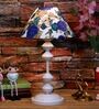 White & Blue Shade Table Lamp With Metal Base