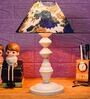 White & Blue Shade Table Lamp With Metal Base
