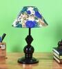 White & Blue Shade Table Lamp With Metal Base