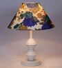 White & Blue Shade Table Lamp With Metal Base