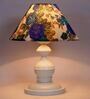 White & Blue Shade Table Lamp With Metal Base