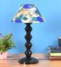 White & Blue Shade Table Lamp With Metal Base