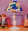 White & Blue Shade Table Lamp With Metal Base
