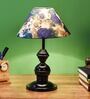 White & Blue Shade Table Lamp With Metal Base