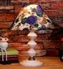 White & Blue Shade Table Lamp With Metal Base