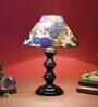 White & Blue Shade Table Lamp With Metal Base