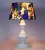 White & Blue Shade Table Lamp With Metal Base