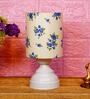 White & Blue Shade Table Lamp With Metal Base