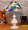 White & Blue Shade Table Lamp With Metal Base