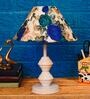 White & Blue Shade Table Lamp With Metal Base
