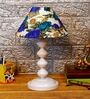 White & Blue Shade Table Lamp With Metal Base