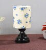 White & Blue Shade Table Lamp With Metal Base