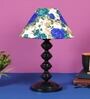 White & Blue Shade Table Lamp With Metal Base