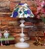 White & Blue Shade Table Lamp With Metal Base