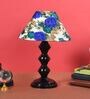 White & Blue Shade Table Lamp With Metal Base