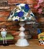 White & Blue Shade Table Lamp With Metal Base