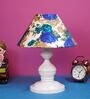 White & Blue Shade Table Lamp With Metal Base