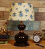 White & Blue Shade Table Lamp With Metal Base