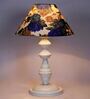 White & Blue Shade Table Lamp With Metal Base
