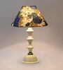 White & Blue Shade Table Lamp With Metal Base