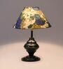 White & Blue Shade Table Lamp With Metal Base
