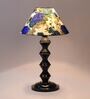 White & Blue Shade Table Lamp With Metal Base