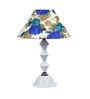 White & Blue Shade Table Lamp With Metal Base