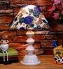 White & Blue Shade Table Lamp With Metal Base