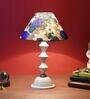 White & Blue Shade Table Lamp With Metal Base