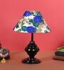 White & Blue Shade Table Lamp With Metal Base