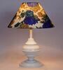 White & Blue Shade Table Lamp With Metal Base