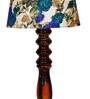 Haytham White & Blue Fabric Shade Night Lamp With Wood Base