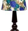 Bendigo White & Blue Fabric Shade Night Lamp With Wood Base