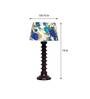 Intricately White & Blue Fabric Shade Night Lamp With Wood Base