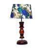 Milan White & Blue Fabric Shade Night Lamp With Wood Base