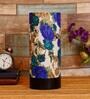 Patrice White & Blue Fabric Shade Table Lamp With Wood Base