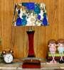 Charlotte White & Blue Fabric Shade Night Lamp With Wood Base