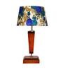 Demis White & Blue Fabric Shade Night Lamp With Wood Base