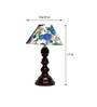 Nirvana White & Blue Fabric Shade Night Lamp With Wood Base