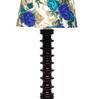 Intricately White & Blue Fabric Shade Night Lamp With Wood Base