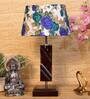 Bastian White & Blue Fabric Shade Night Lamp With Wood Base
