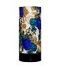 Patrice White & Blue Fabric Shade Table Lamp With Wood Base