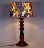 Haytham White & Blue Fabric Shade Night Lamp With Wood Base