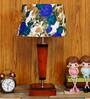 Demis White & Blue Fabric Shade Night Lamp With Wood Base